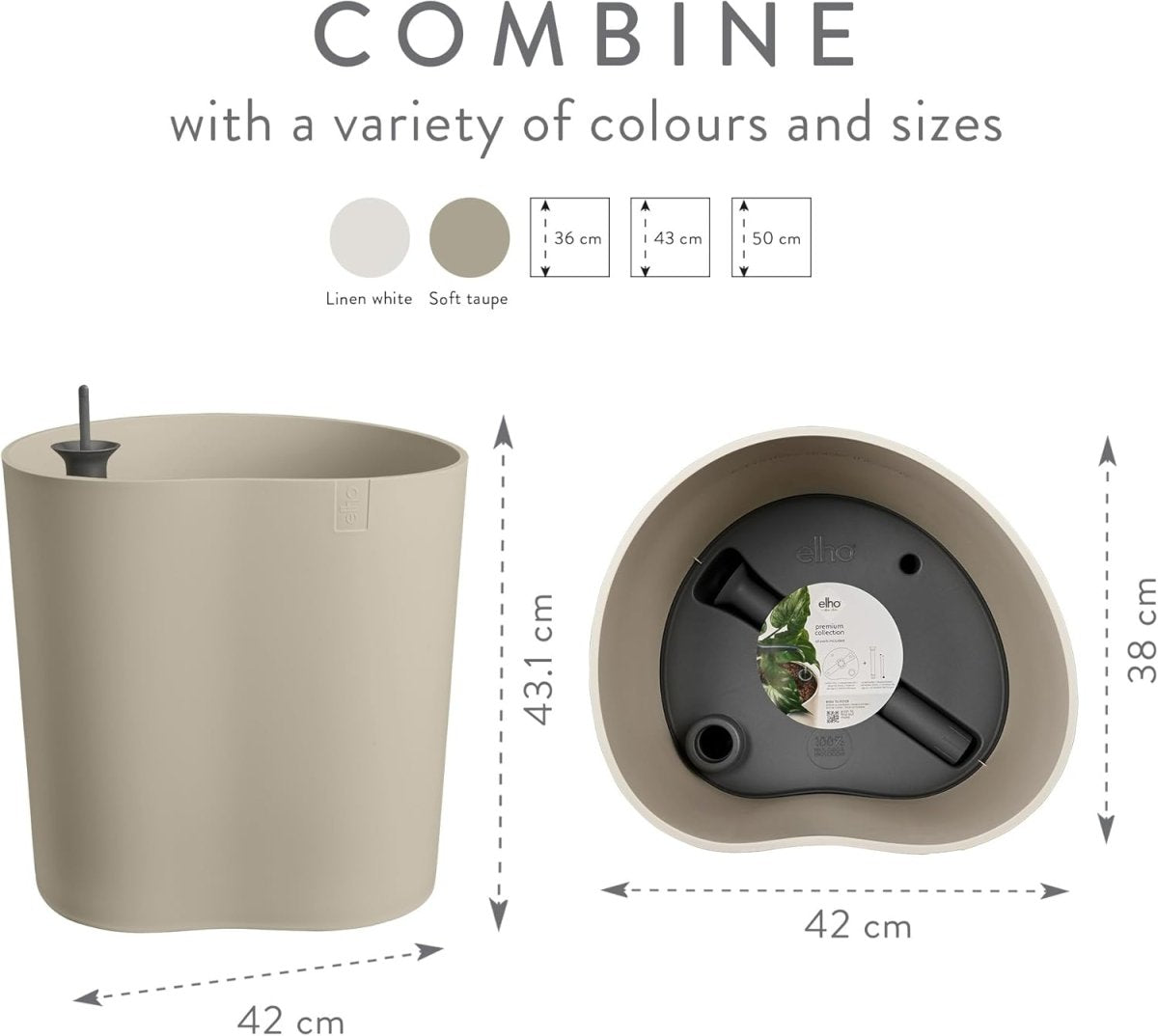 Self Watering Plant Pot 38x43cm Taupe Indoor Outdoor Planter - Kwikley