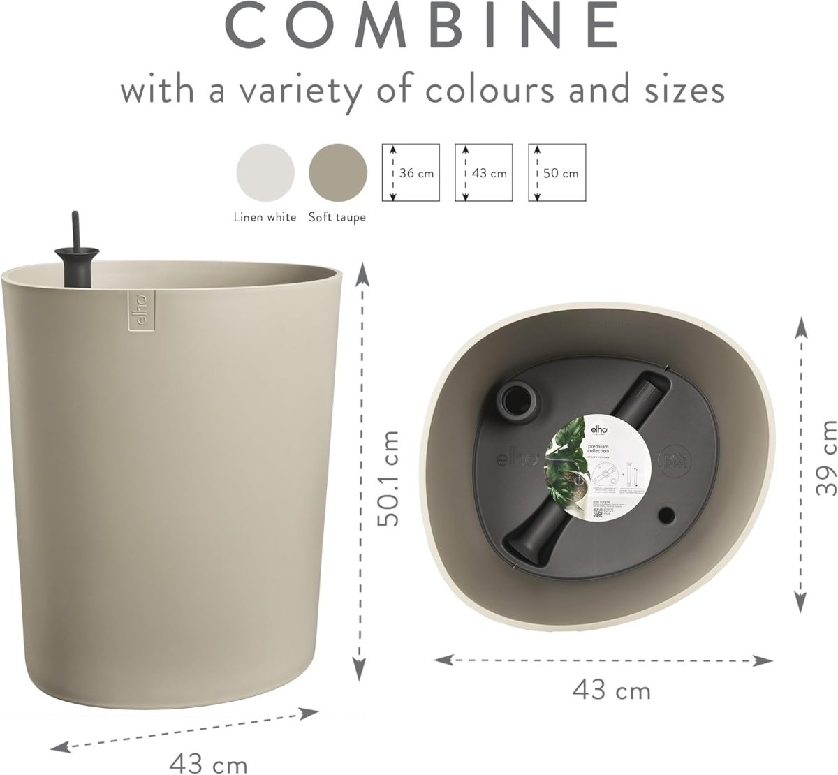 Self Watering Plant Pot 39x50cm Taupe Indoor Outdoor Planter - Kwikley