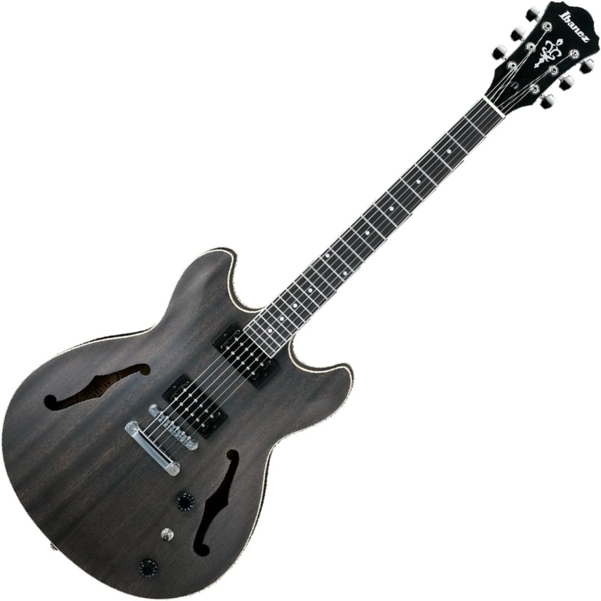 Semi Acoustic Electric Guitar Transparent Black F-Hole Maple Top - Kwikley