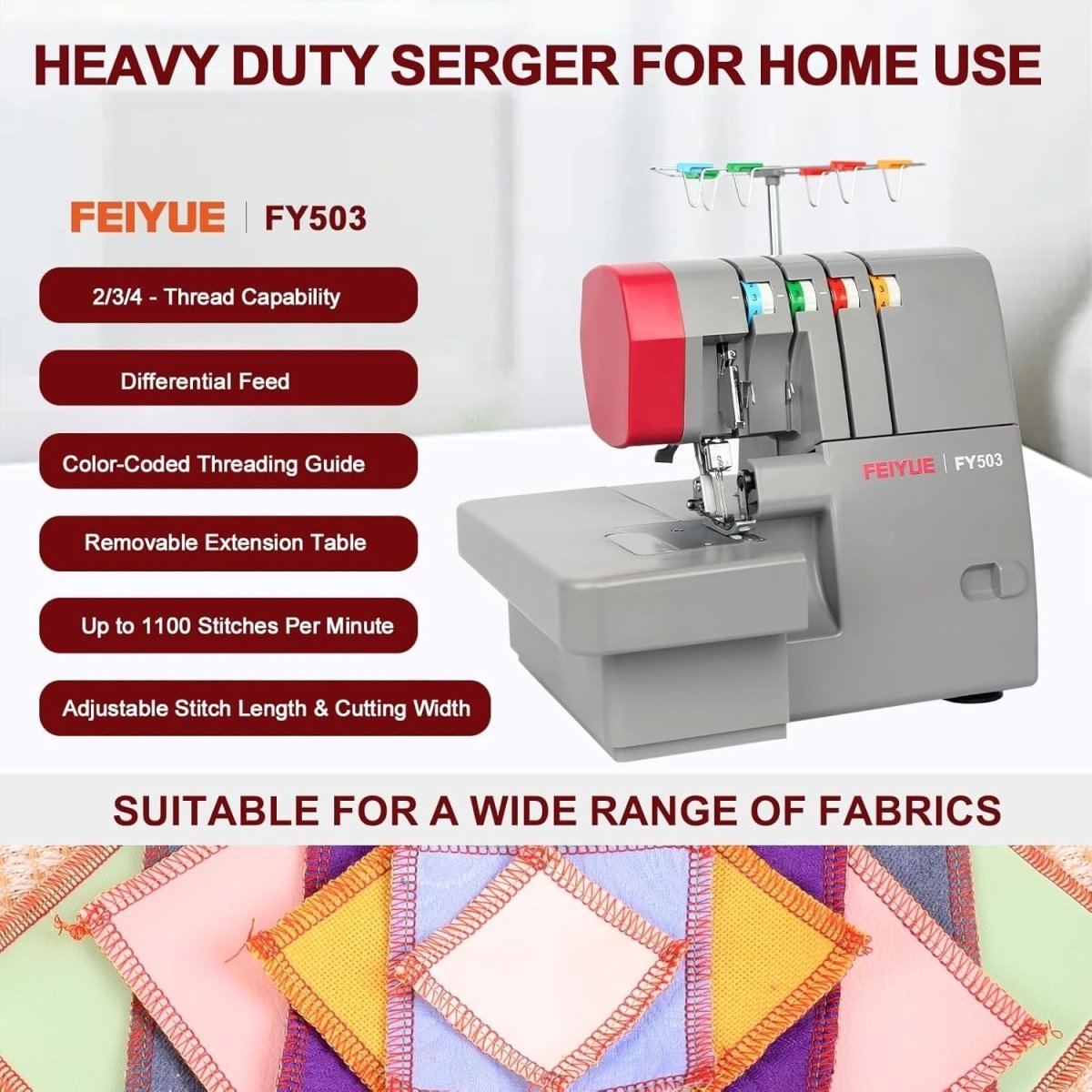 Serger Overlock Sewing Machine 2 3 4 Thread Rolled Hem 1100 SPM - Kwikley
