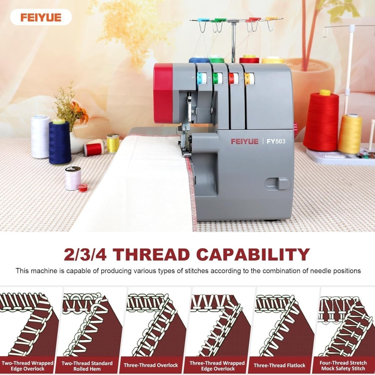 Serger Overlock Sewing Machine 2 3 4 Thread Rolled Hem 1100 SPM - Kwikley