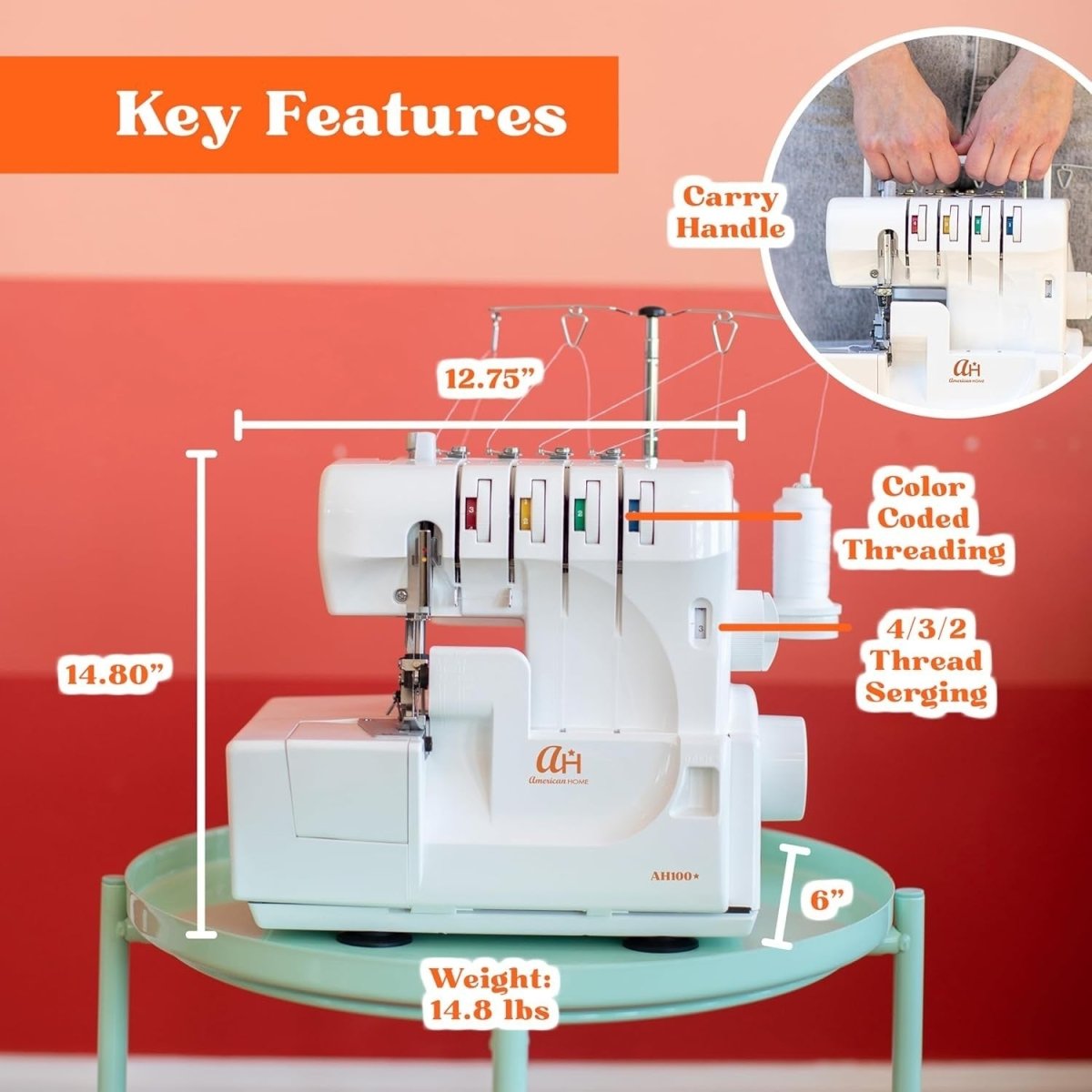 Serger Sewing Machine 4 3 2 Thread Differential Feed Free Arm Portable - Kwikley