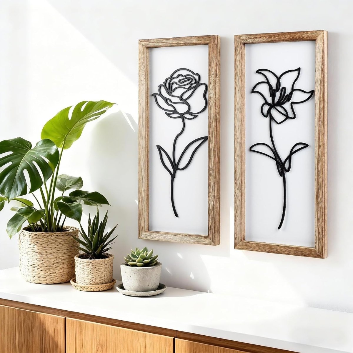 Set of 2 3D Boho Floral Wood Wall Art Farmhouse Decor - Kwikley