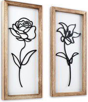 Set of 2 3D Boho Floral Wood Wall Art Farmhouse Decor - Kwikley