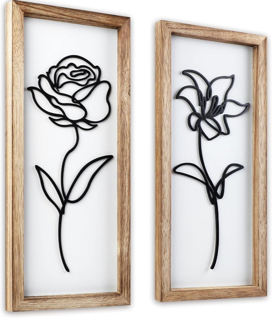Set of 2 3D Boho Floral Wood Wall Art Farmhouse Decor - Kwikley