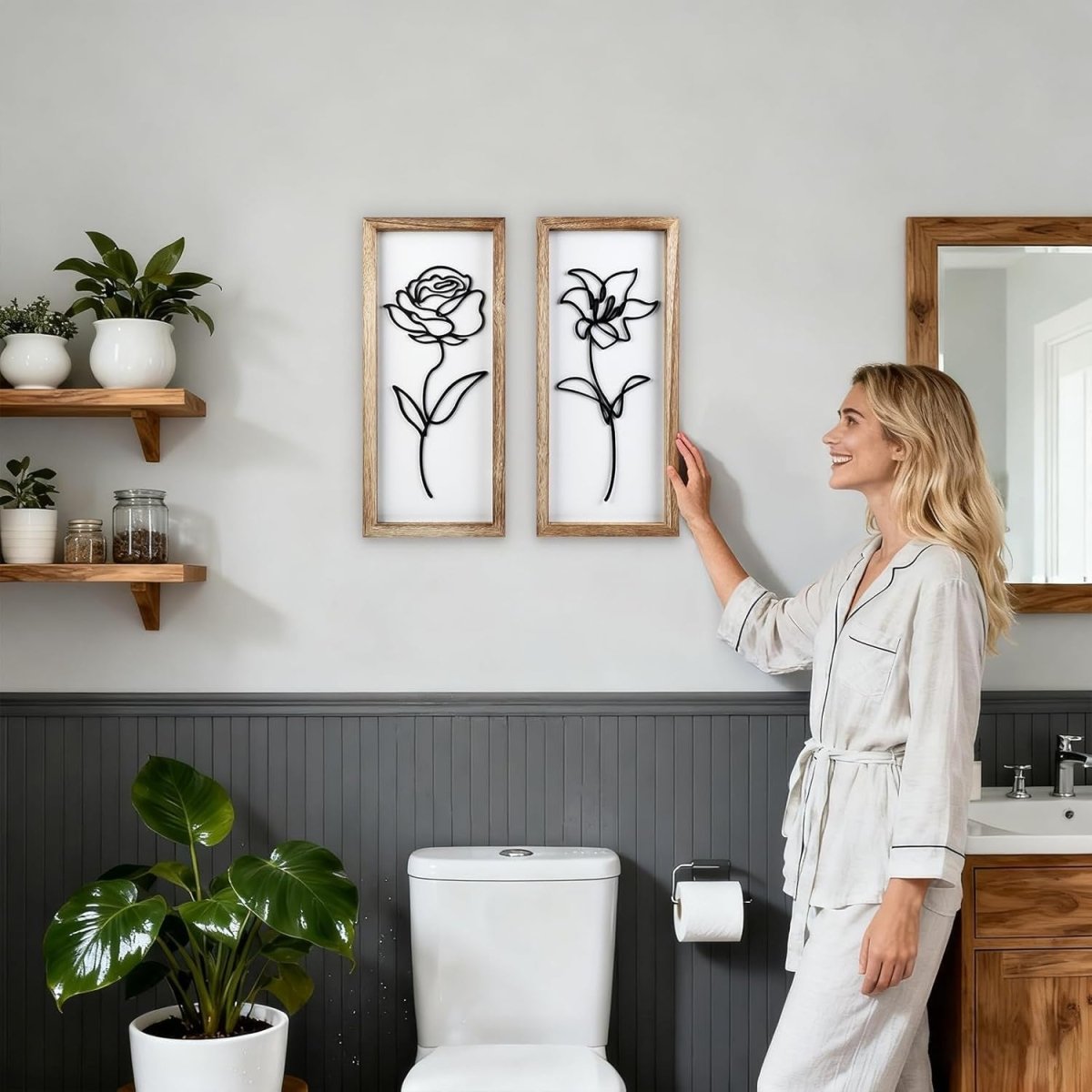 Set of 2 3D Boho Floral Wood Wall Art Farmhouse Decor - Kwikley