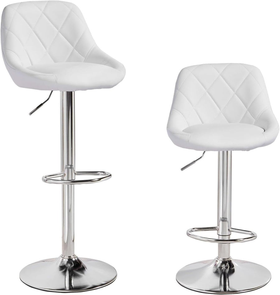 Set of 2 Adjustable Swivel Bar Stools – White Rectangular - Kwikley