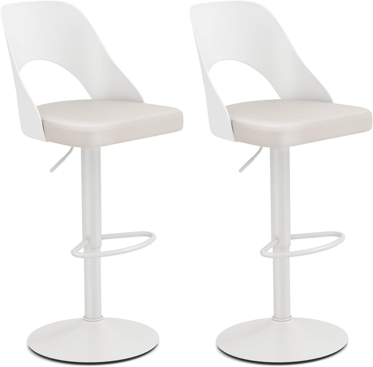 Set of 2 Adjustable White PU Leather Swivel Bar Stools for Kitchen Counter - Kwikley