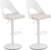 Set of 2 Adjustable White PU Leather Swivel Bar Stools for Kitchen Counter - Kwikley