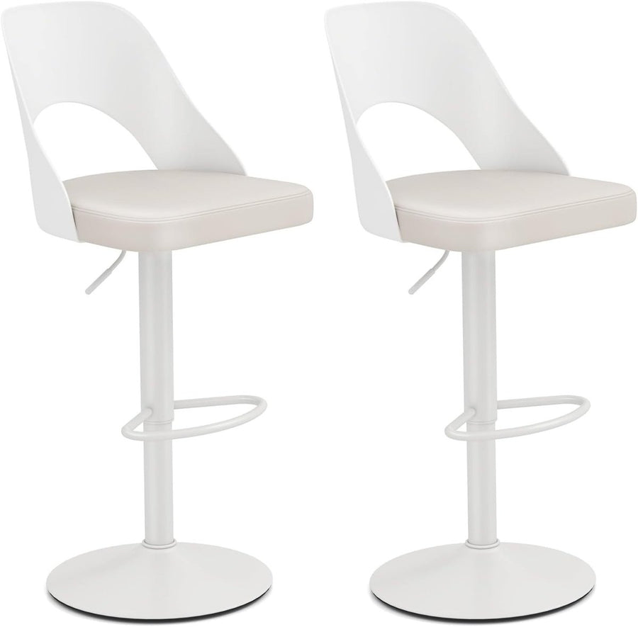 Set of 2 Adjustable White PU Leather Swivel Bar Stools for Kitchen Counter - Kwikley