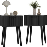 Set of 2 Black Fluted Bedside Tables – Modern Nightstands with Drawer & Tall Leg - Kwikley