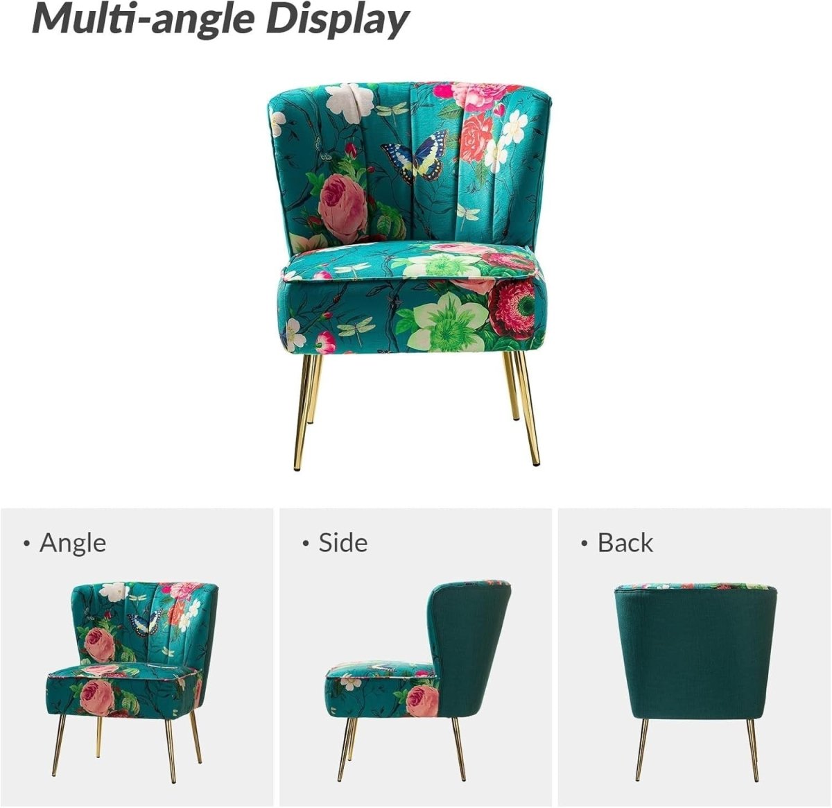 Set of 2 Blue Upholstered Dining Accent Chairs – Comfy Cushion & Gold Legs - Kwikley