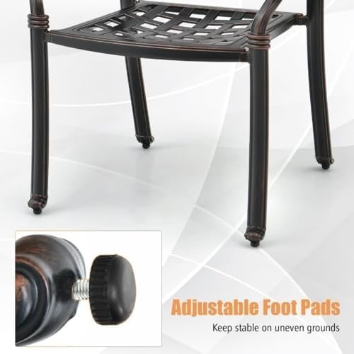 Set of 2 Bronze Cast Aluminum Outdoor Dining Chairs Stackable Garden Patio - Kwikley
