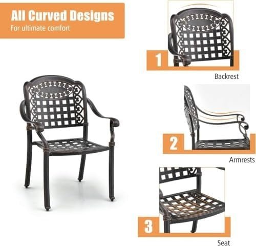 Set of 2 Bronze Cast Aluminum Outdoor Dining Chairs Stackable Garden Patio - Kwikley