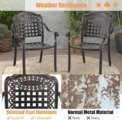Set of 2 Bronze Cast Aluminum Outdoor Dining Chairs Stackable Garden Patio - Kwikley