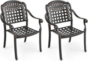 Set of 2 Bronze Cast Aluminum Outdoor Dining Chairs Stackable Garden Patio - Kwikley