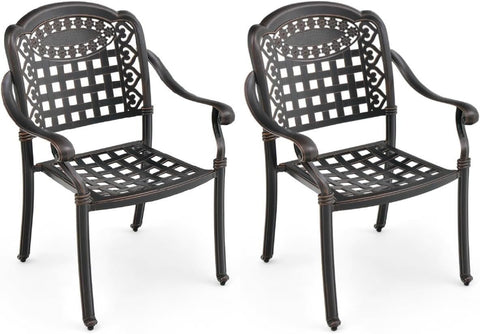 Set of 2 Bronze Cast Aluminum Outdoor Dining Chairs Stackable Garden Patio