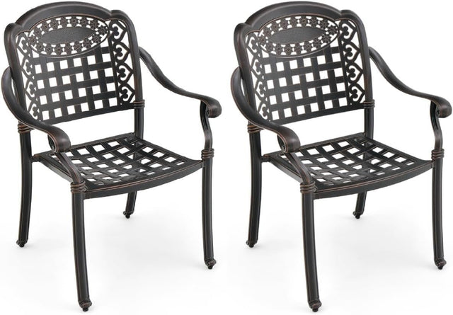 Set of 2 Bronze Cast Aluminum Outdoor Dining Chairs Stackable Garden Patio