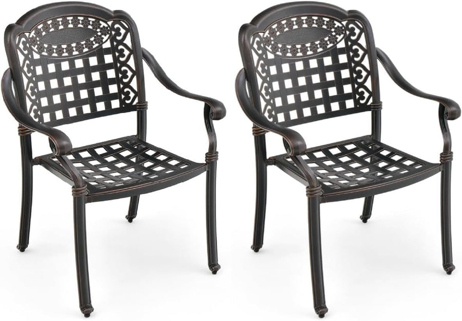 Set of 2 Bronze Cast Aluminum Outdoor Dining Chairs Stackable Garden Patio - Kwikley