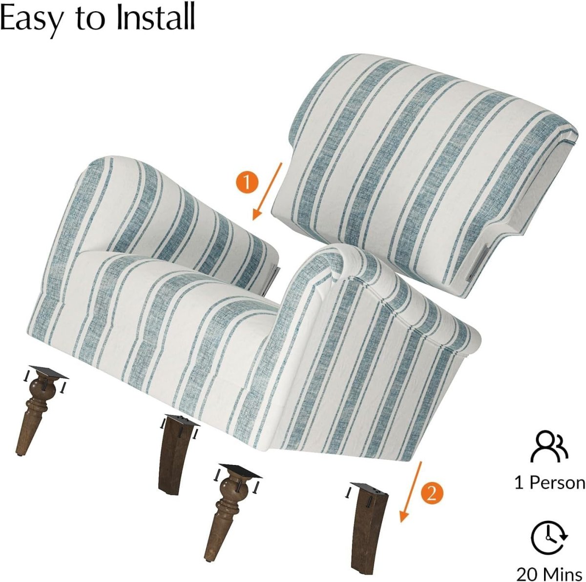 Set of 2 Comfy Upholstered Accent Chairs Armchairs Wood Legs for Living Room - Kwikley