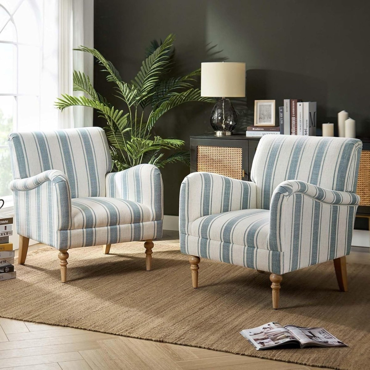 Set of 2 Comfy Upholstered Accent Chairs Armchairs Wood Legs for Living Room - Kwikley