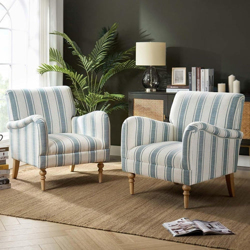 Set of 2 Comfy Upholstered Accent Chairs Armchairs Wood Legs for Living Room - Kwikley
