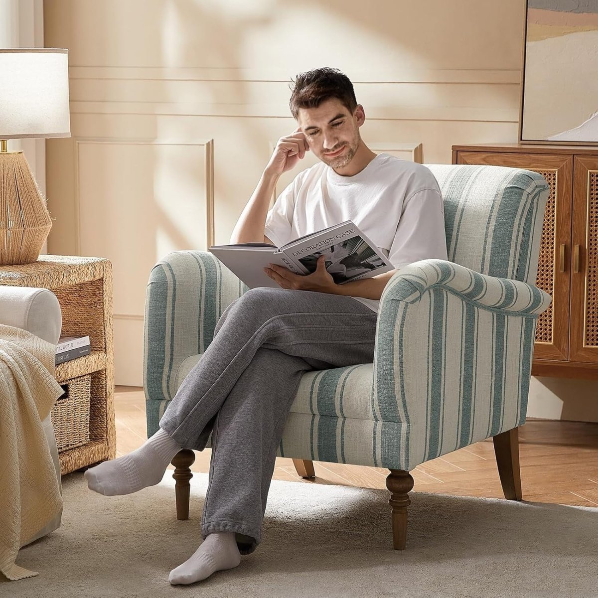 Set of 2 Comfy Upholstered Accent Chairs Armchairs Wood Legs for Living Room - Kwikley