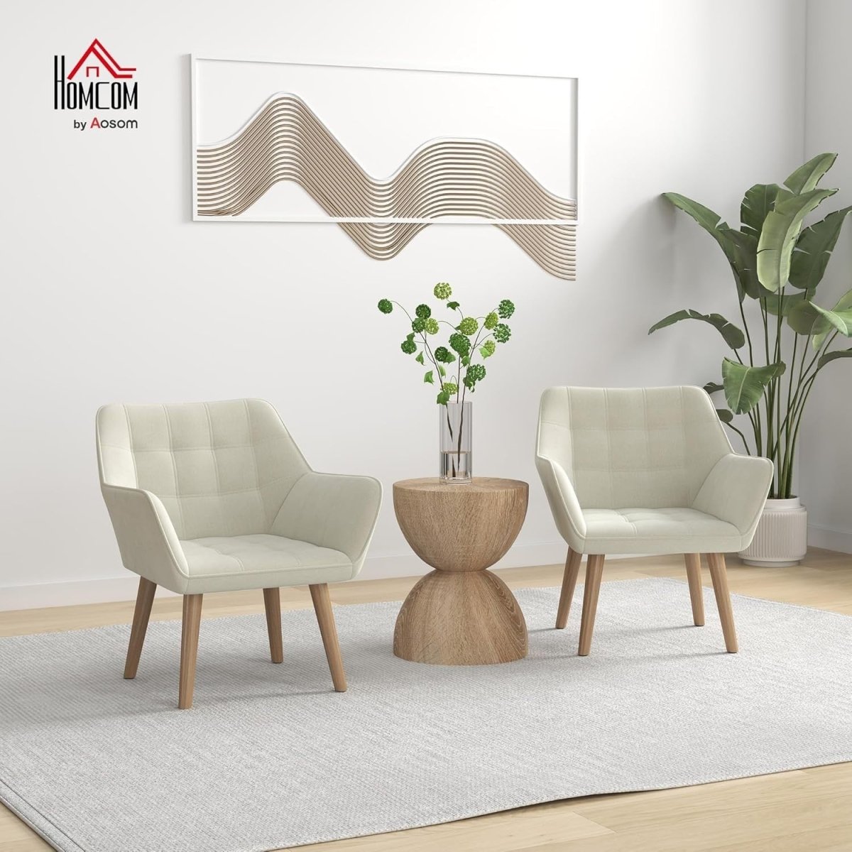Set of 2 Cream White Velvet Armchairs Wide Arm Accent Chairs Modern Lounge - Kwikley