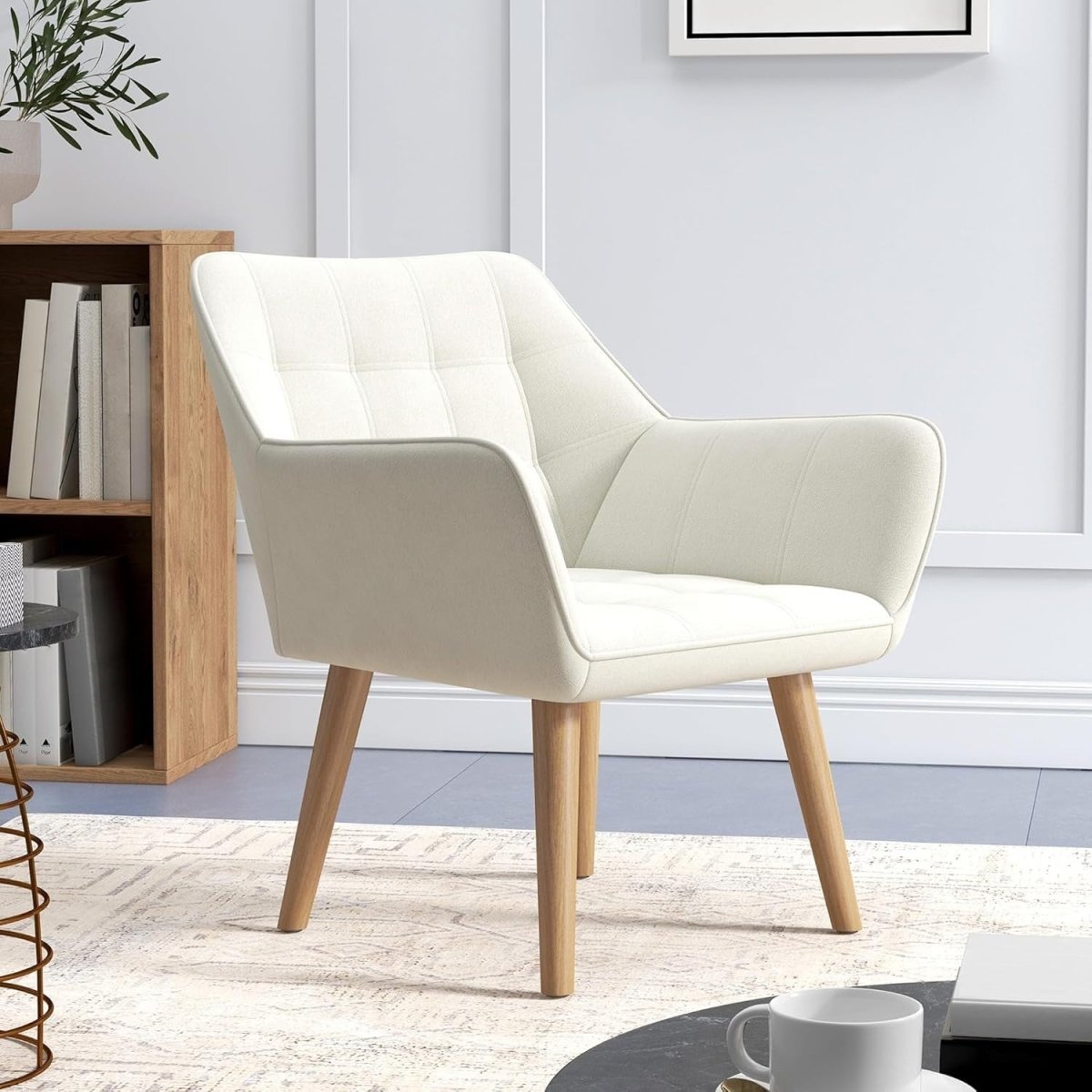 Set of 2 Cream White Velvet Armchairs Wide Arm Accent Chairs Modern Lounge - Kwikley