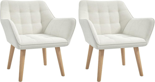 Set of 2 Cream White Velvet Armchairs Wide Arm Accent Chairs Modern Lounge - Kwikley