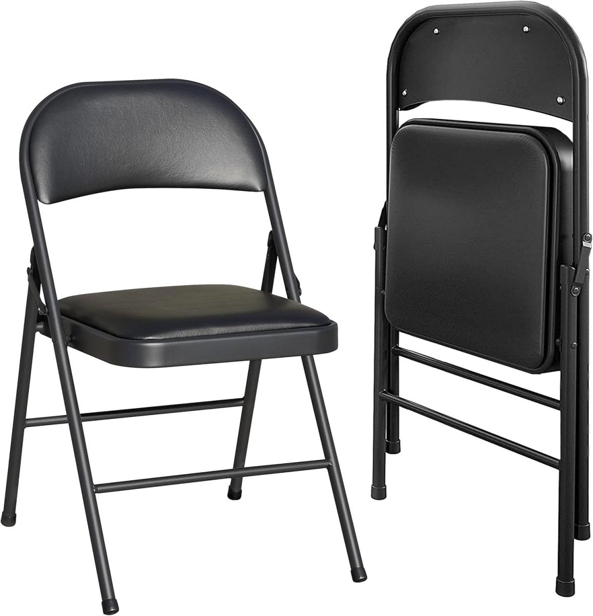 Set of 2 Folding Vinyl Padded Chairs Stackable Metal Frame Office Dining - Kwikley