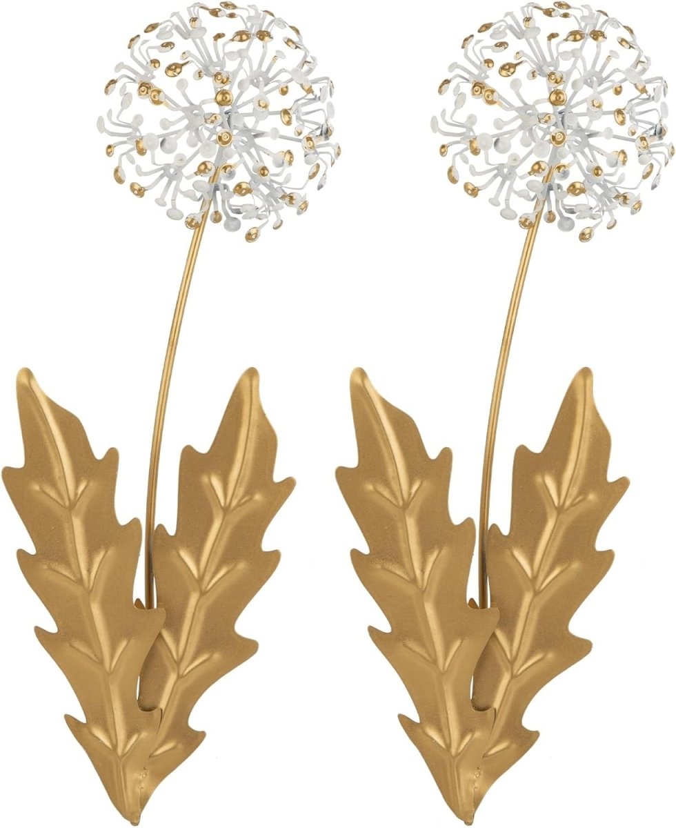 Set of 2 Gold Metal Hydrangea Wall Art 13" 3D Floral Decor - Kwikley