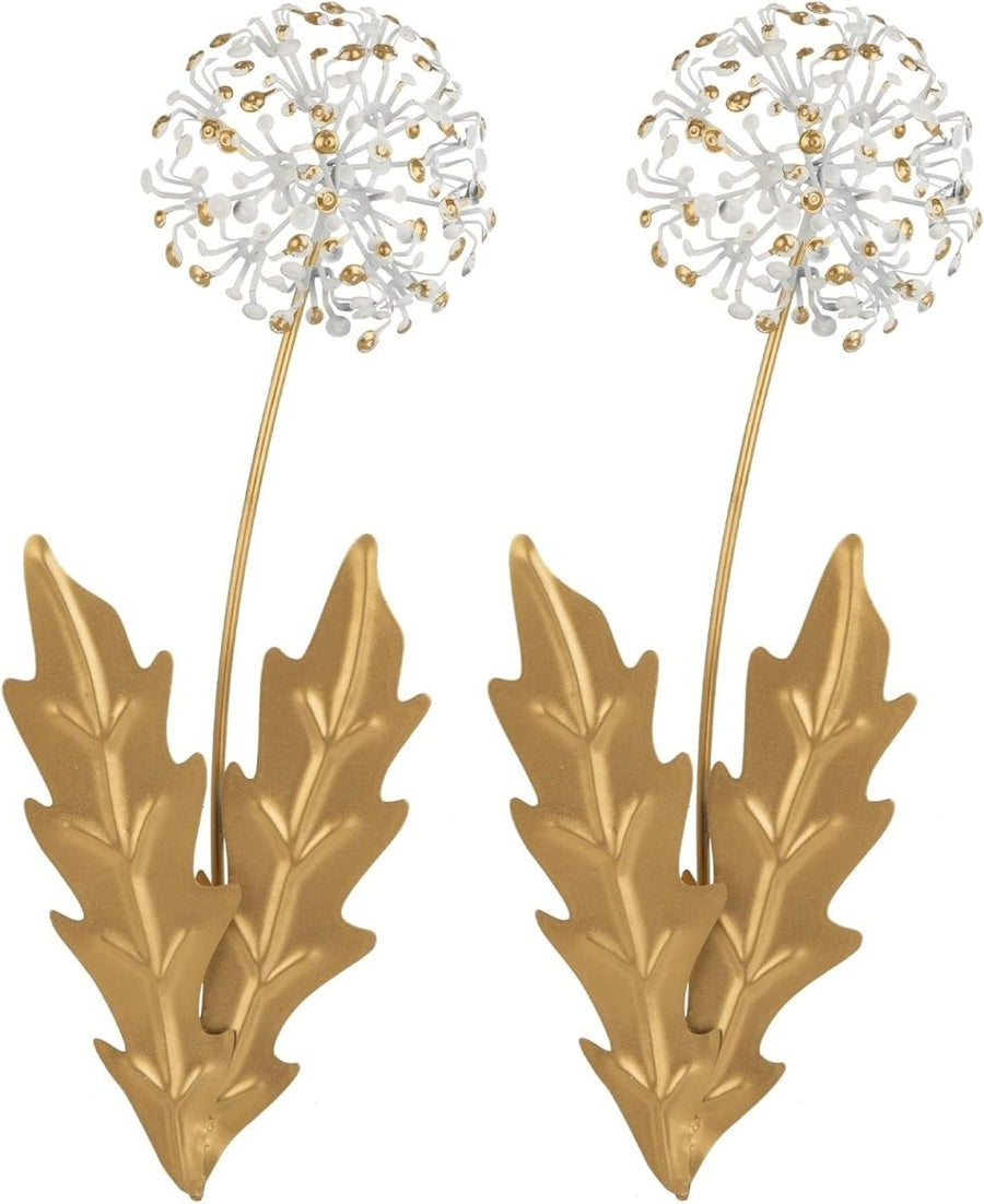 Set of 2 Gold Metal Hydrangea Wall Art 13" 3D Floral Decor - Kwikley
