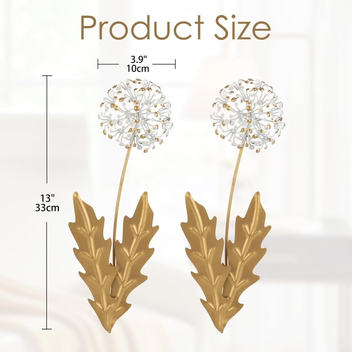 Set of 2 Gold Metal Hydrangea Wall Art 13" 3D Floral Decor - Kwikley