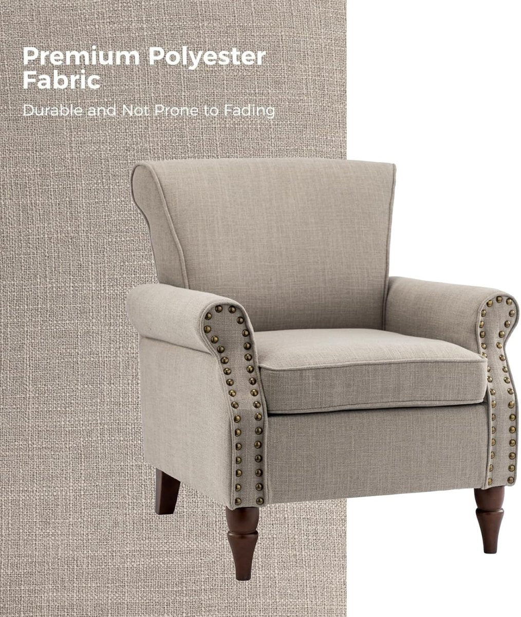 Set of 2 Grey Wingback Accent Chair Upholstered Armchair with Nailhead Trim - Kwikley
