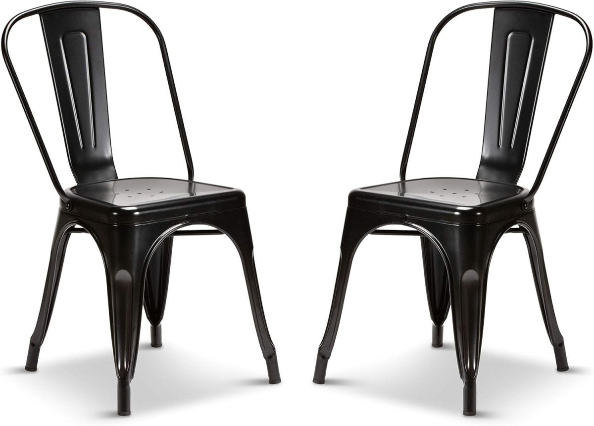 Set of 2 Industrial Metal Dining Chairs Stackable Retro Kitchen Bistro - Kwikley