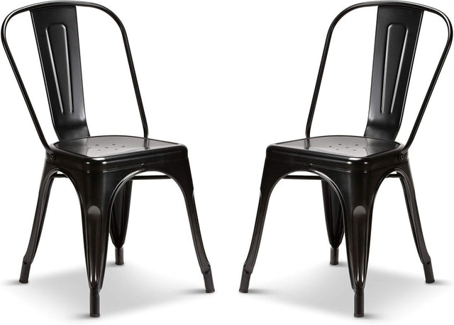 Set of 2 Industrial Metal Dining Chairs Stackable Retro Kitchen Bistro