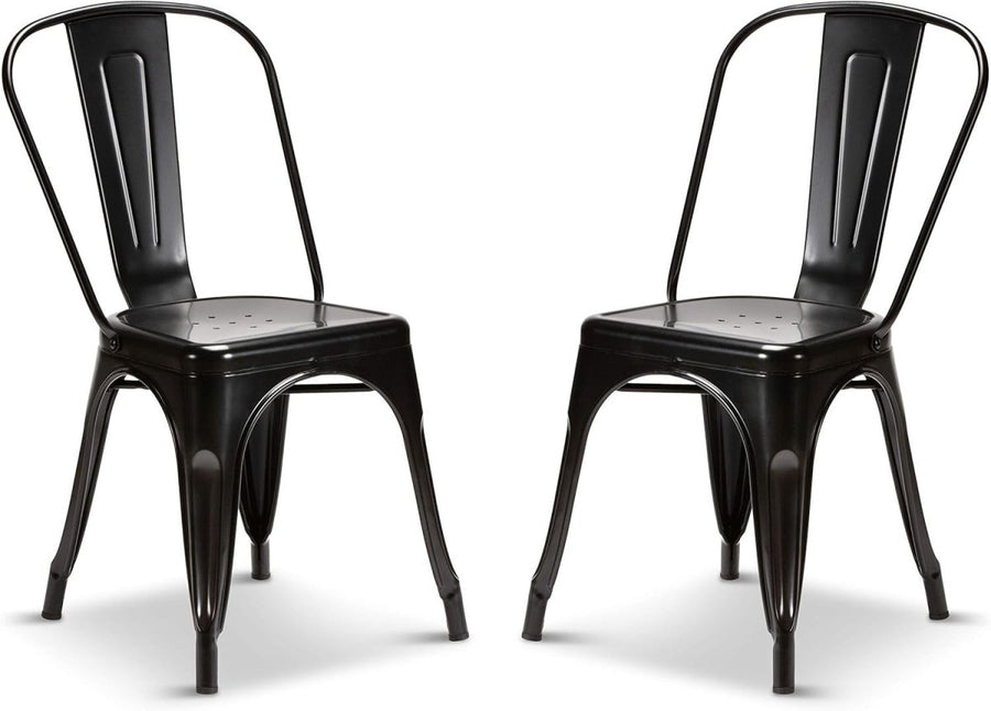 Set of 2 Industrial Metal Dining Chairs Stackable Retro Kitchen Bistro - Kwikley