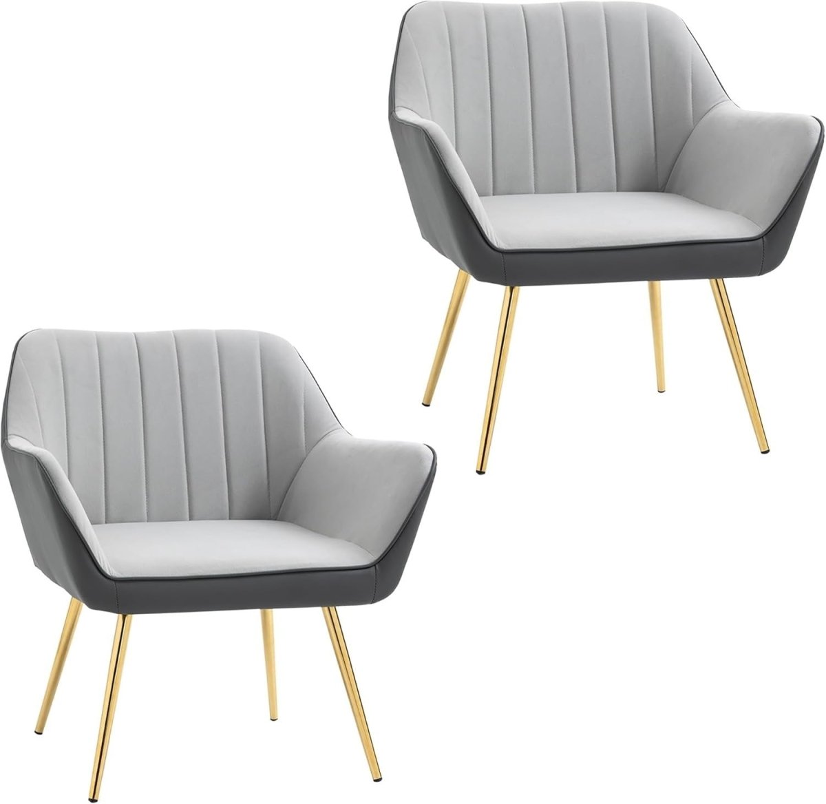 Set of 2 Light Grey Velvet Armchairs Gold Steel Legs Modern Accent Chairs - Kwikley
