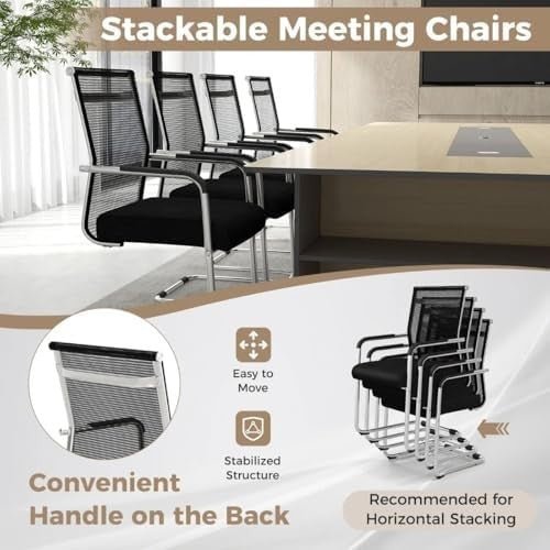 Set of 2 Mesh Office Guest Chairs Metal Sled Base Black - Kwikley