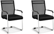 Set of 2 Mesh Office Guest Chairs Metal Sled Base Black - Kwikley