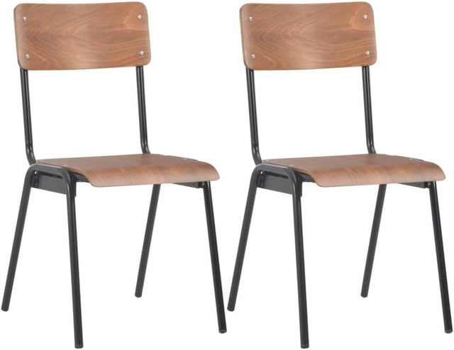 Set of 2 Modern Stackable Dining Chairs Plywood & Steel Brown