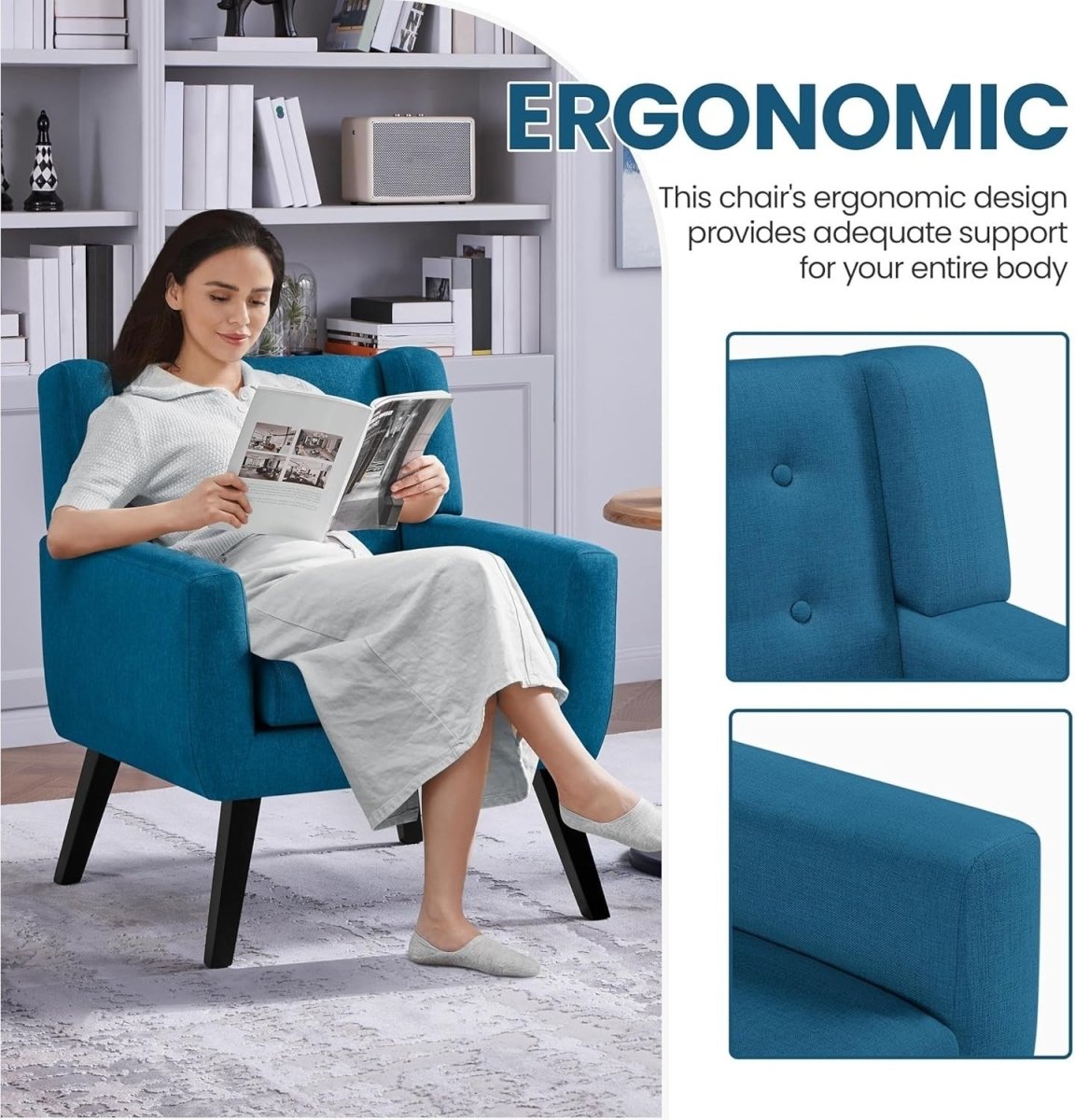 Set of 2 Navy Blue Linen Armchairs | Modern Tufted Accent Chairs - Kwikley