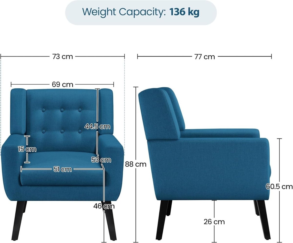 Set of 2 Navy Blue Linen Armchairs | Modern Tufted Accent Chairs - Kwikley