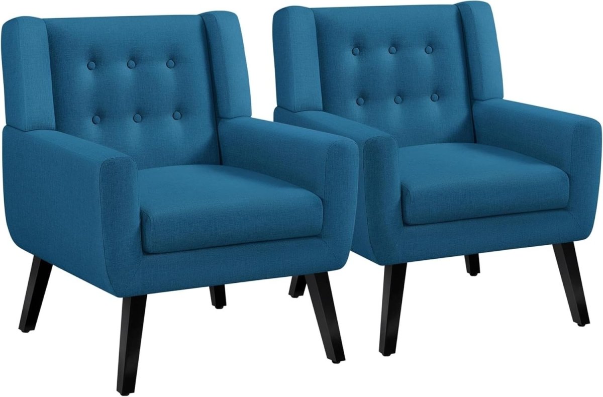 Set of 2 Navy Blue Linen Armchairs | Modern Tufted Accent Chairs - Kwikley