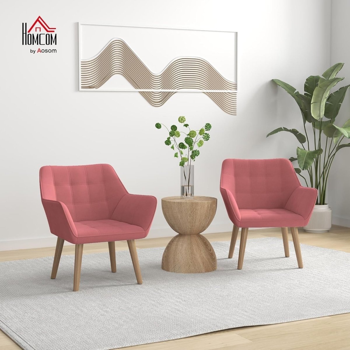 Set of 2 Pink Velvet Armchairs Wide Arm Accent Chairs Modern Lounge Seats - Kwikley