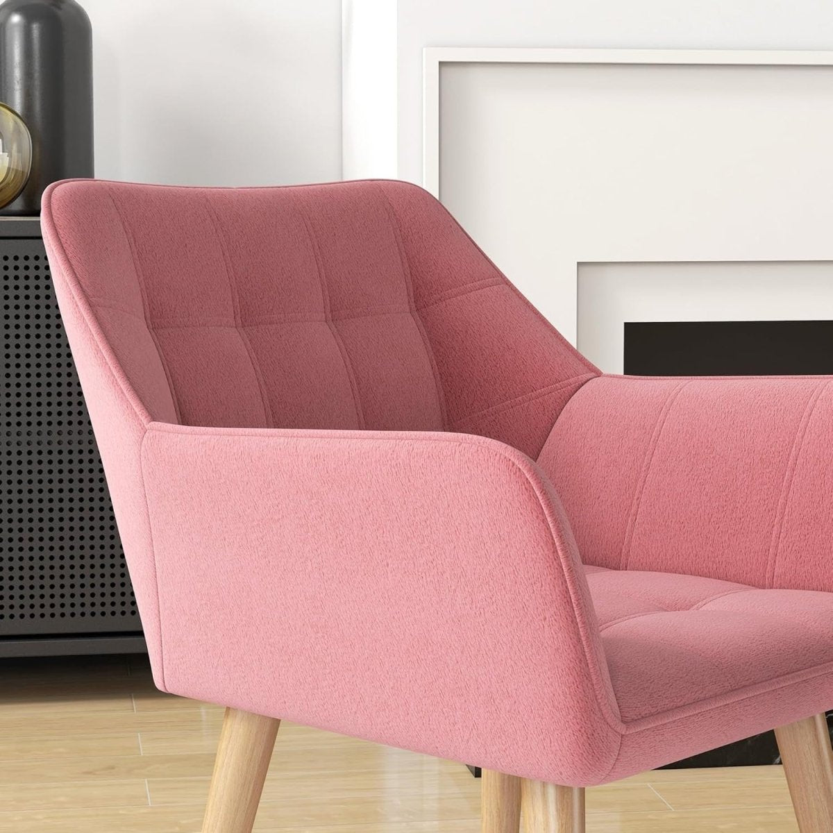 Set of 2 Pink Velvet Armchairs Wide Arm Accent Chairs Modern Lounge Seats - Kwikley