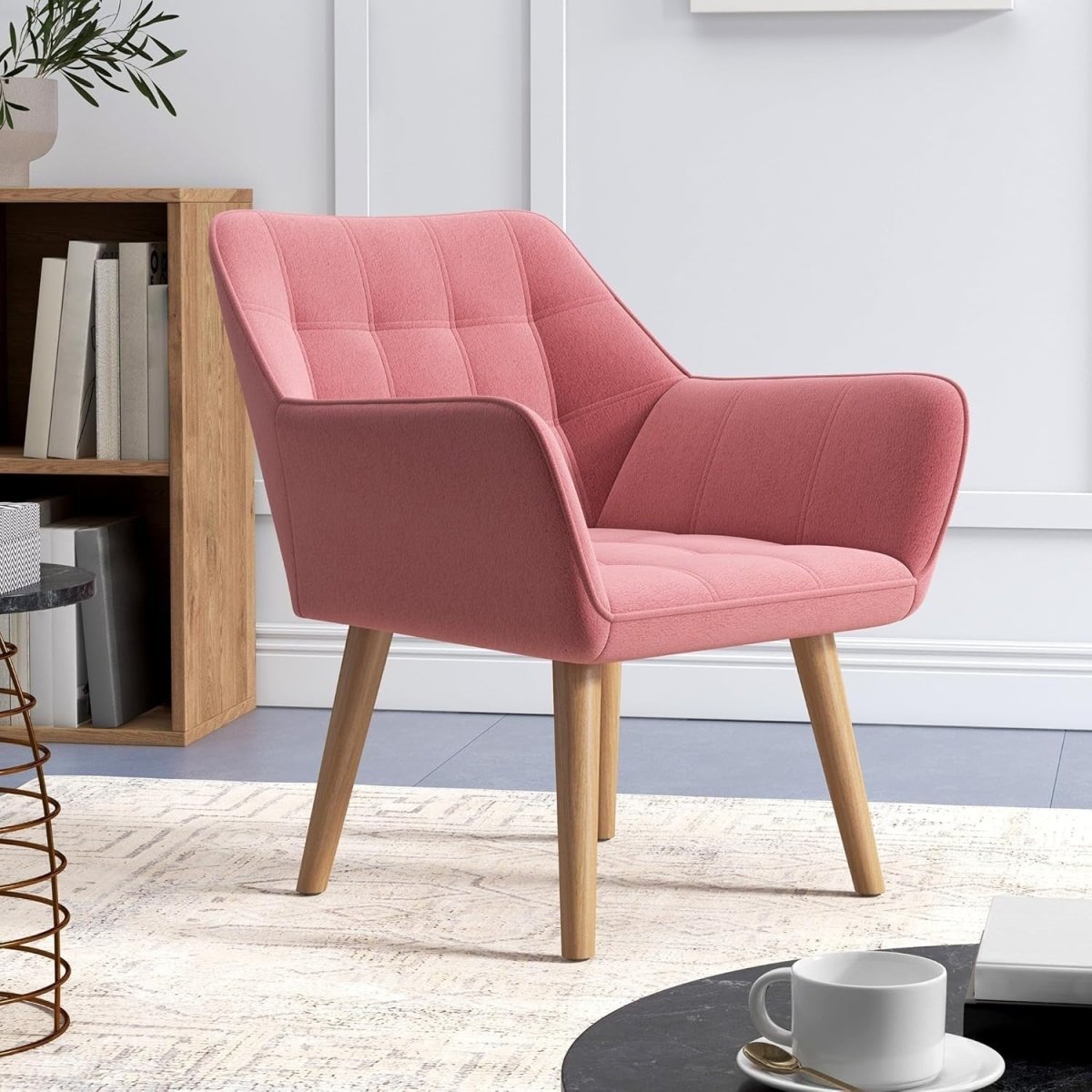Set of 2 Pink Velvet Armchairs Wide Arm Accent Chairs Modern Lounge Seats - Kwikley