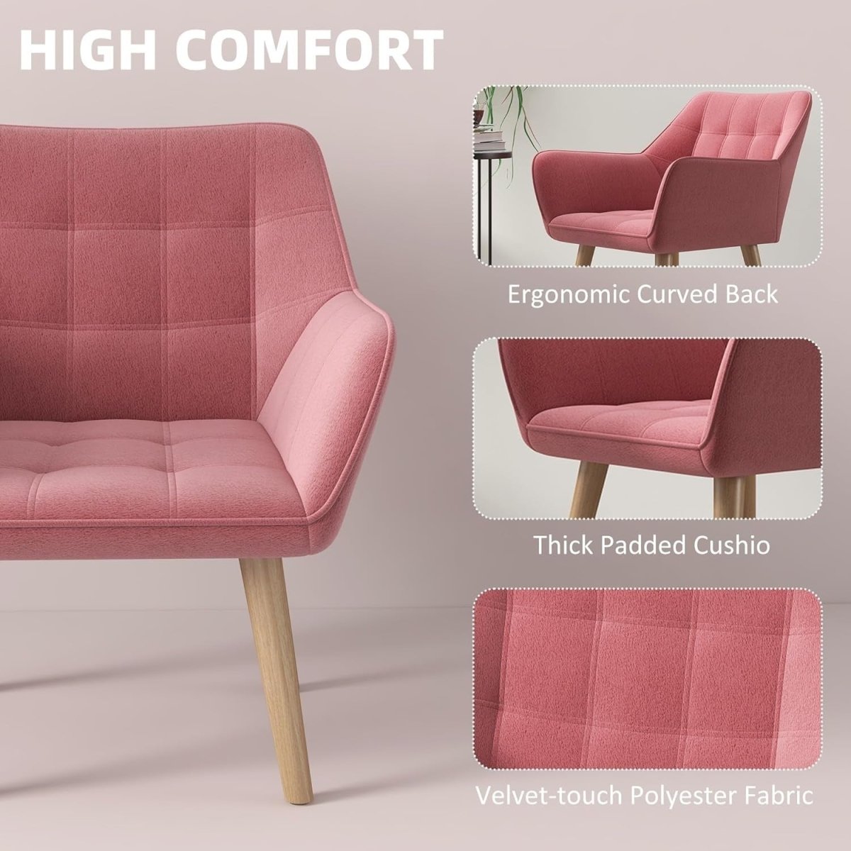 Set of 2 Pink Velvet Armchairs Wide Arm Accent Chairs Modern Lounge Seats - Kwikley