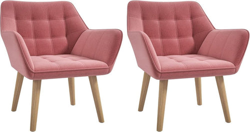Set of 2 Pink Velvet Armchairs Wide Arm Accent Chairs Modern Lounge Seats - Kwikley